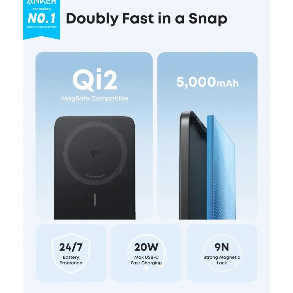 Anker Powerbank|Mobiltelefonladere|MagGo Powerbank Slim 5k