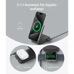 Anker Iphone-Tilbehør|Hjemmekontor|MagGo Trådløs og sammenleggbar 3-i-1-ladestasjon