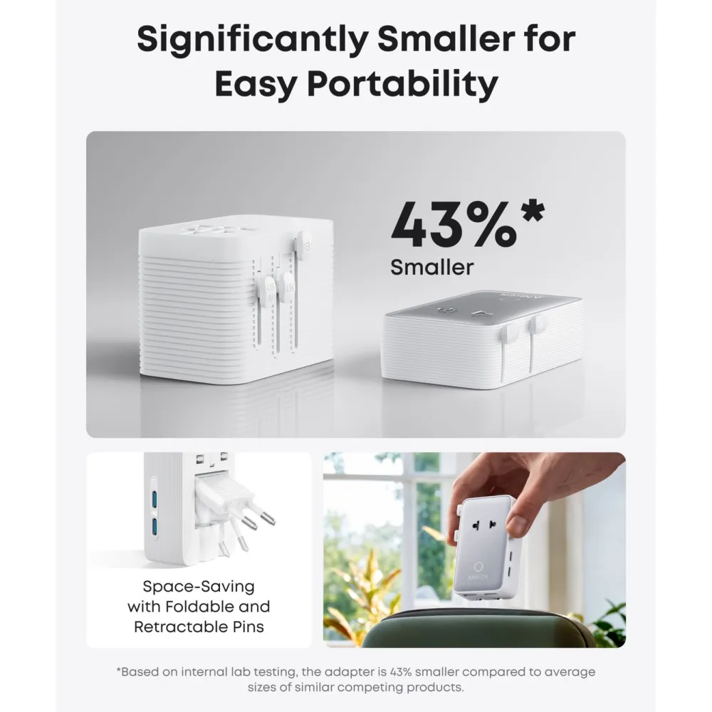 Anker Reiseeffekter|Overfallsalarm|Nano Travel Adapter 5-i-1-reiseadapter (20 W) Hvit