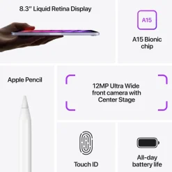 Apple Ipad Og Tilbehør|iPad mini (6:e gen.) 64 GB Wifi Stellargrå