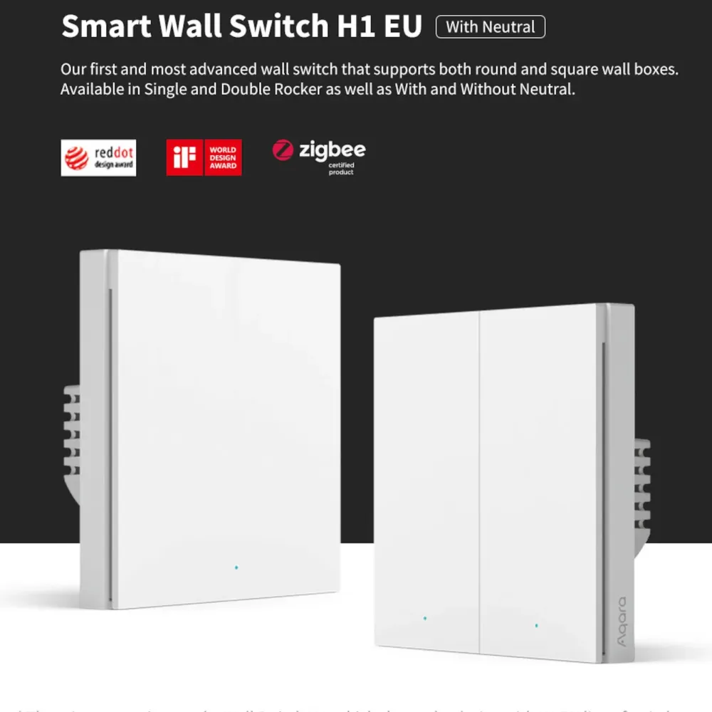 Aqara Fjernstrømbryter|Smart Wall Switch H1 Singel med nøytralleder