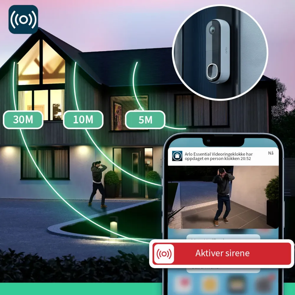 Arlo Smart Dørklokke|Smart Dørklokke|Essential doorbell 2 Trådløs dørklokke