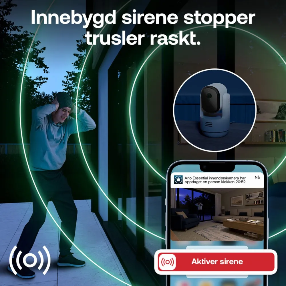 Arlo Kameraovervåking|Essential 3 HD PTZ – Overvåkingskamera innendørs 2-pk.