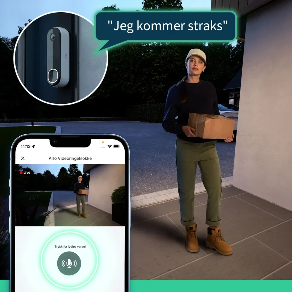 Arlo Smart Dørklokke|Smart Dørklokke|Essential 2K Trådløs videodørklokke med Chime 2