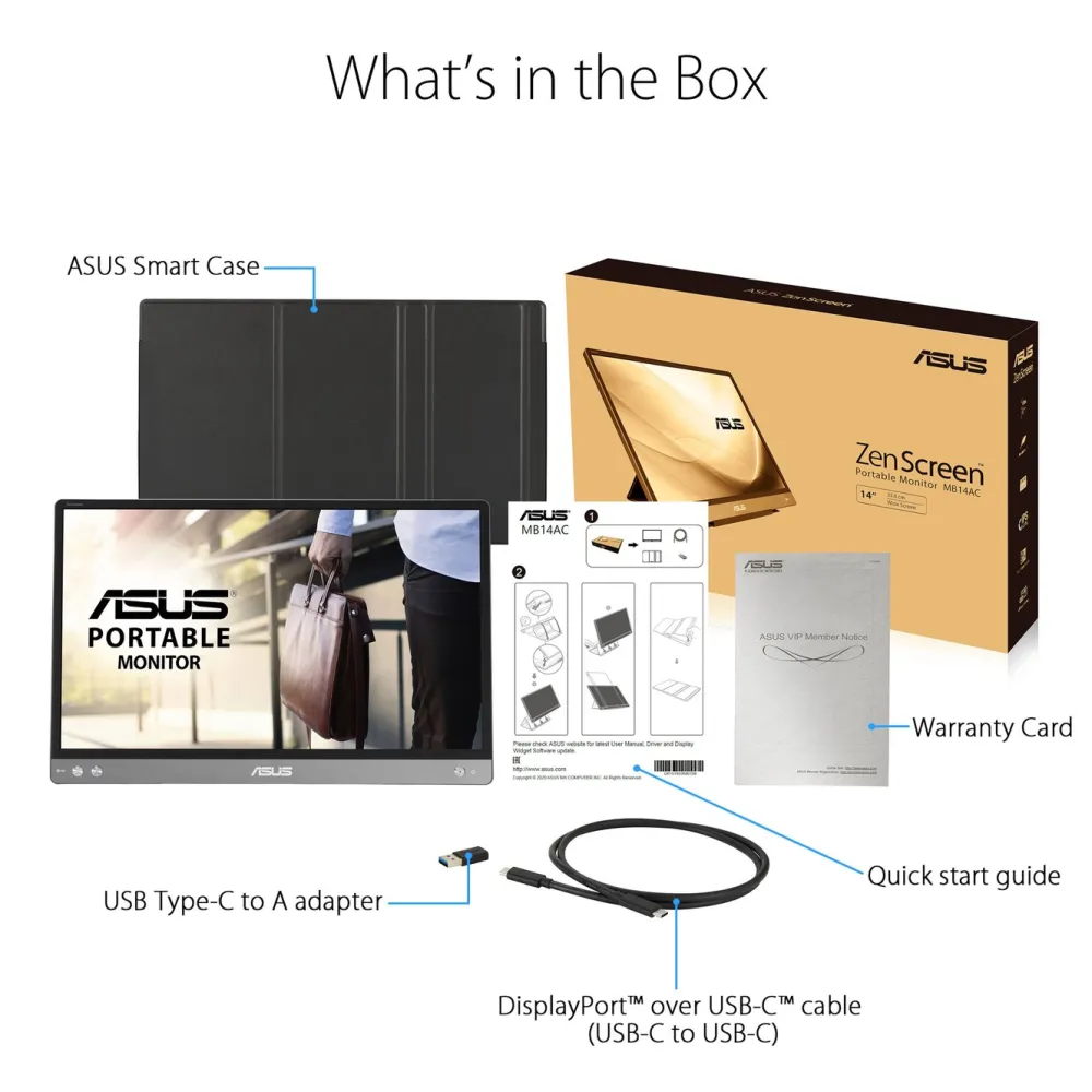 Asus Dataskjermer|ZenScreen MB14AC Portabel monitor 14" USB-A/USB-C
