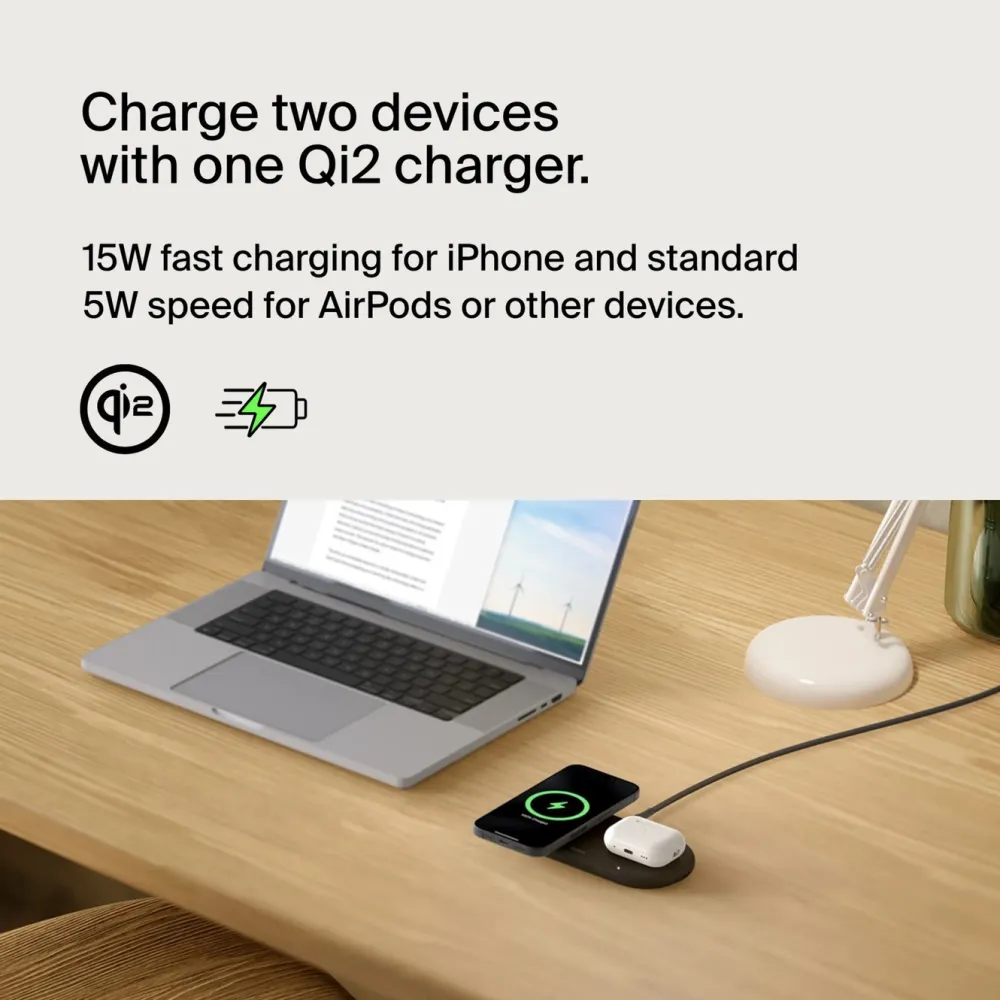 Belkin Iphone-Tilbehør|Hjemmekontor|BoostCharge Pro 2-i-1 med Qi2 15 W Svart