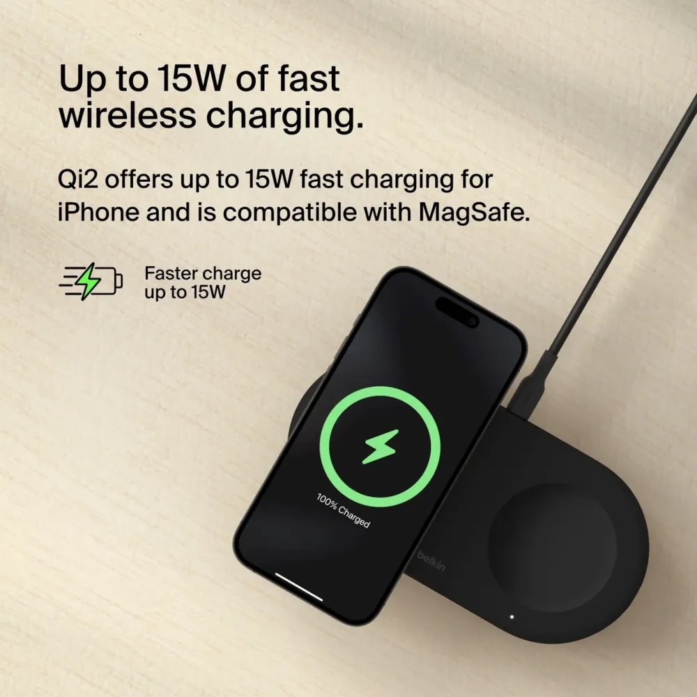 Belkin Iphone-Tilbehør|Hjemmekontor|BoostCharge Pro 2-i-1 med Qi2 15 W Svart