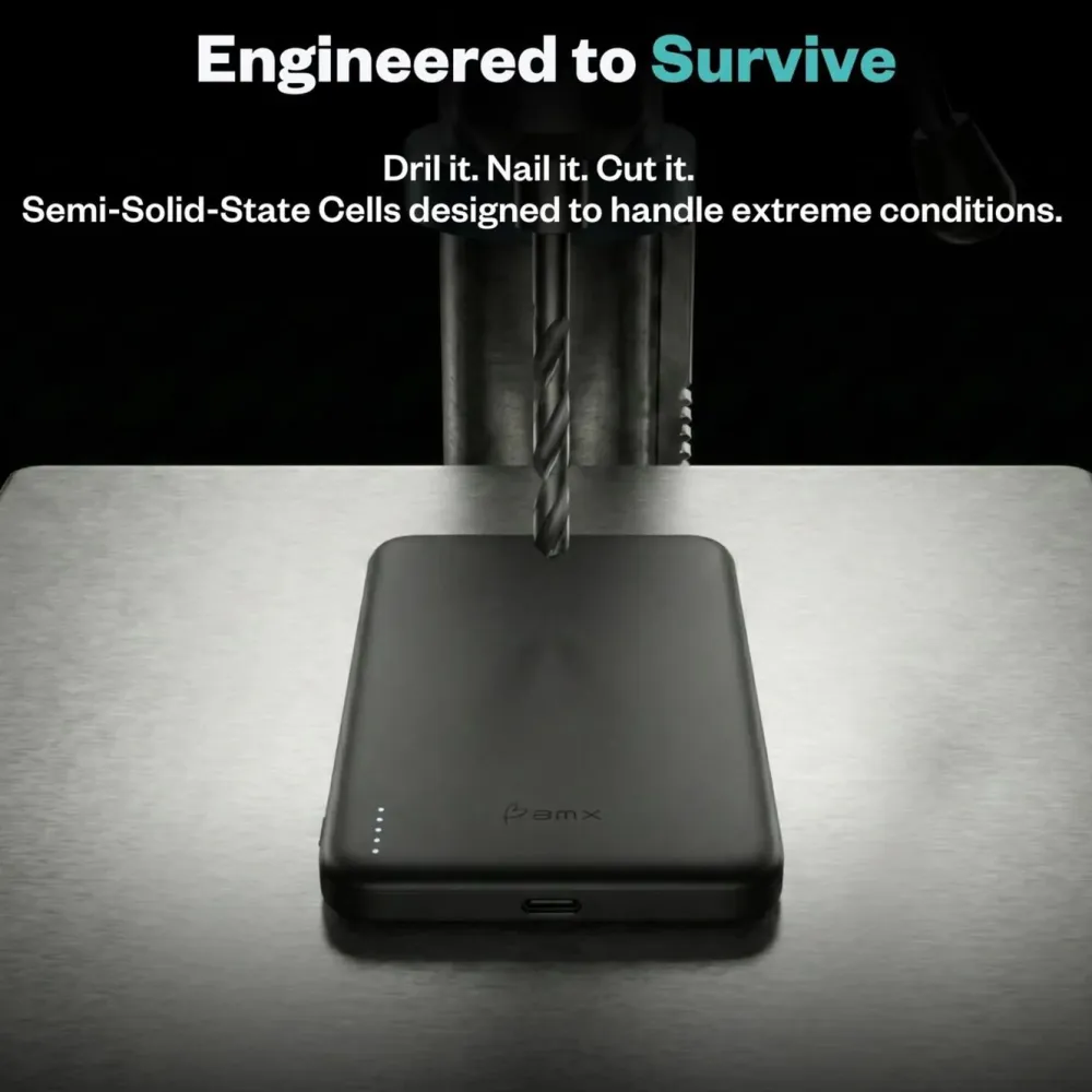 BMX Powerbank|Ultratynt magnetisk Qi2-powerbank 5000 mAh, semi-solid-state i titan