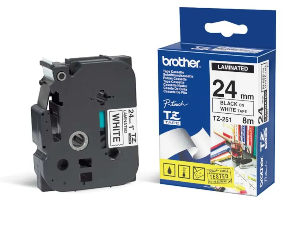 Brother Merking|TZe-tape 24 mm svart på hvitt T:Svart/B:Hvit