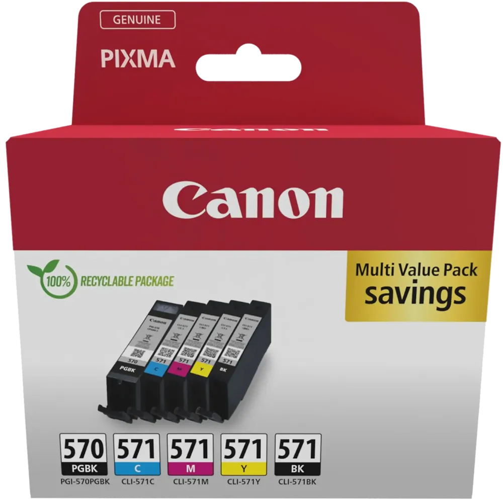 Canon Skrivere Og Tilbehør|CLI-571 og CLI-570 Blekkpatron 5-pakk