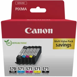 Canon Skrivere Og Tilbehør|CLI-571 og CLI-570 Blekkpatron 5-pakk