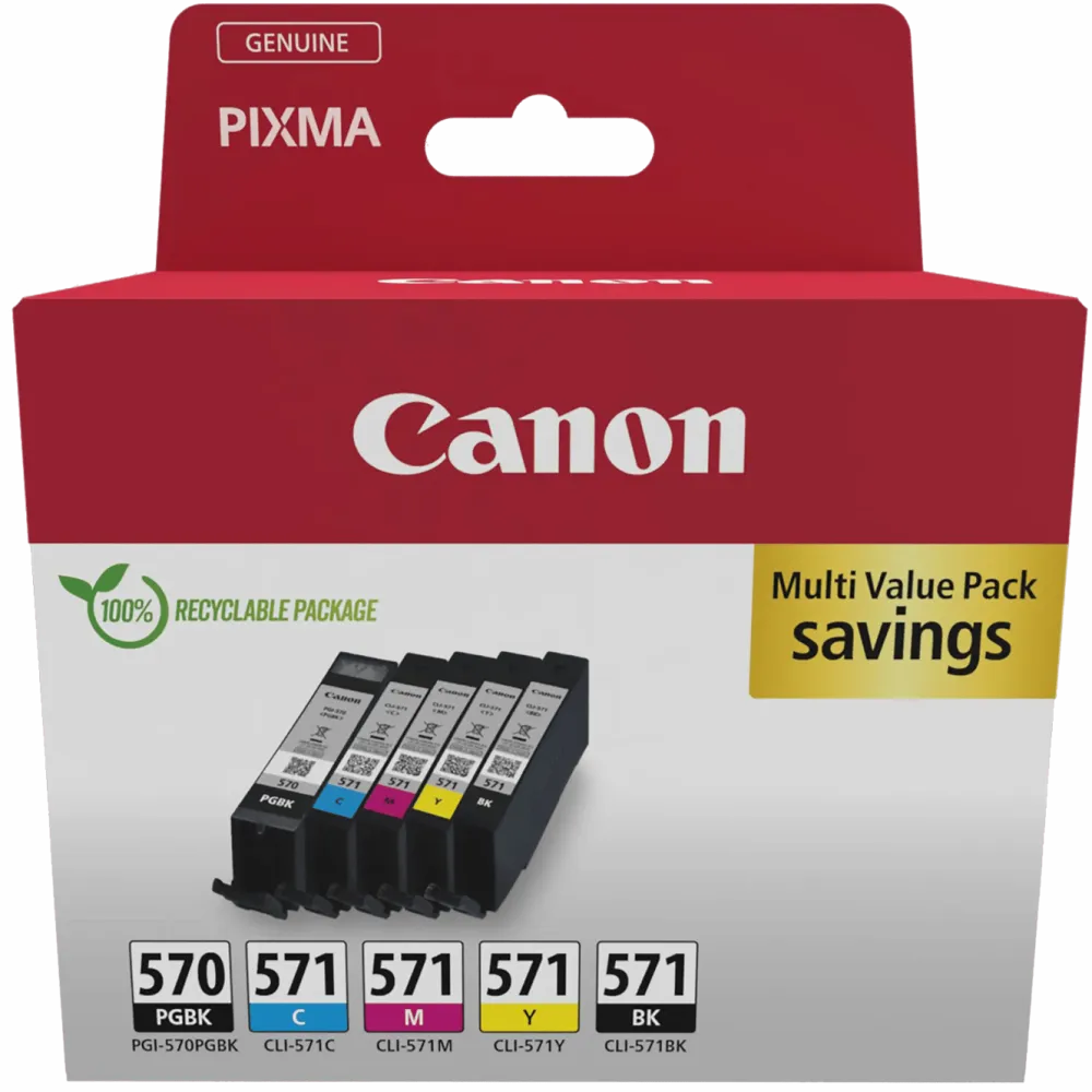 Canon Skrivere Og Tilbehør|CLI-571 og CLI-570 Blekkpatron 5-pakk