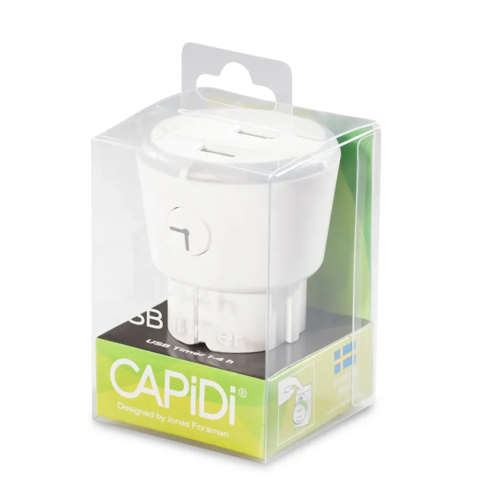 Capidi Sterkstrøm|USB-sikkerhetstimer med to porter - 3,4 A Hvit