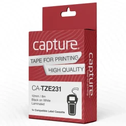 Capture Merking|Merketeip for Brother P-touch Svart på Hvit 9 mm x 8 m 12 mm x 8 m
