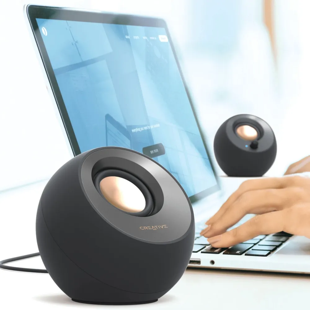 Creative Høyttaler|Stemmeassistenter|Pebble V3 Datahøyttaler med Bluetooth
