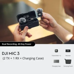 DJI Mikrofoner|Mic 3 trådløst mikrofonsett 2 TX + 1 RX + ladeetui