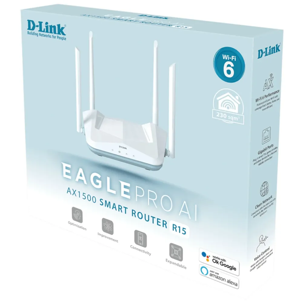 D-Link Wifi-Routere|R15 AX1500 Wifi 6-ruter - Hvit