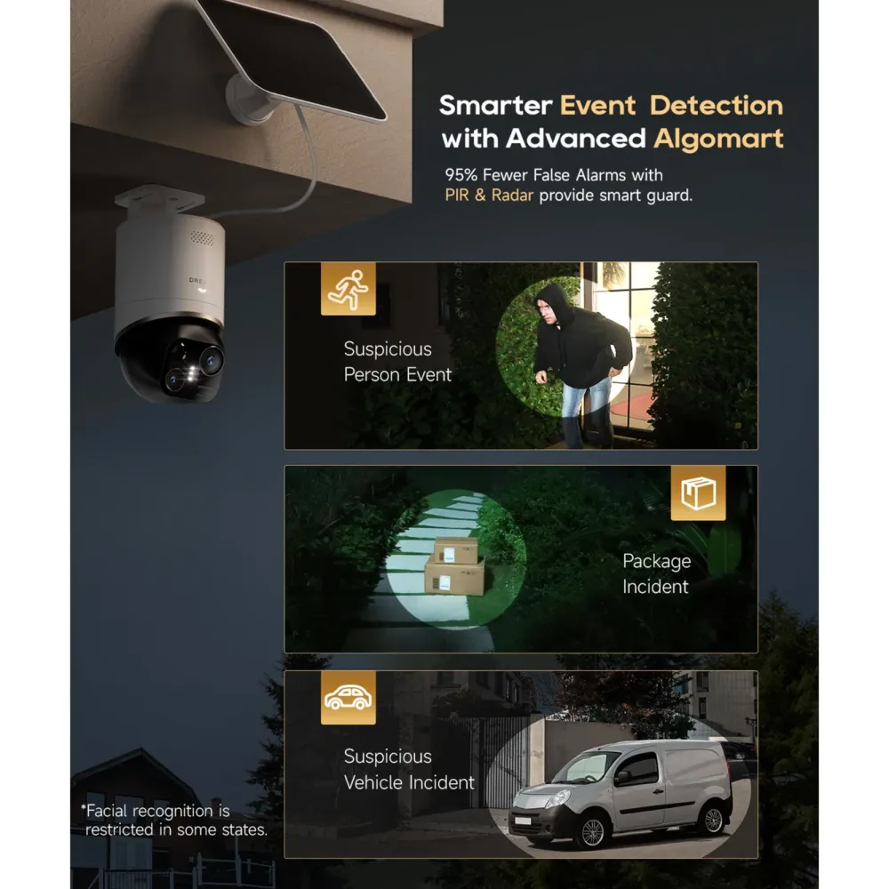 Dreame Kameraovervåking|NAVO Elite 1 OutCam utendørskamera med doble linser Hvit