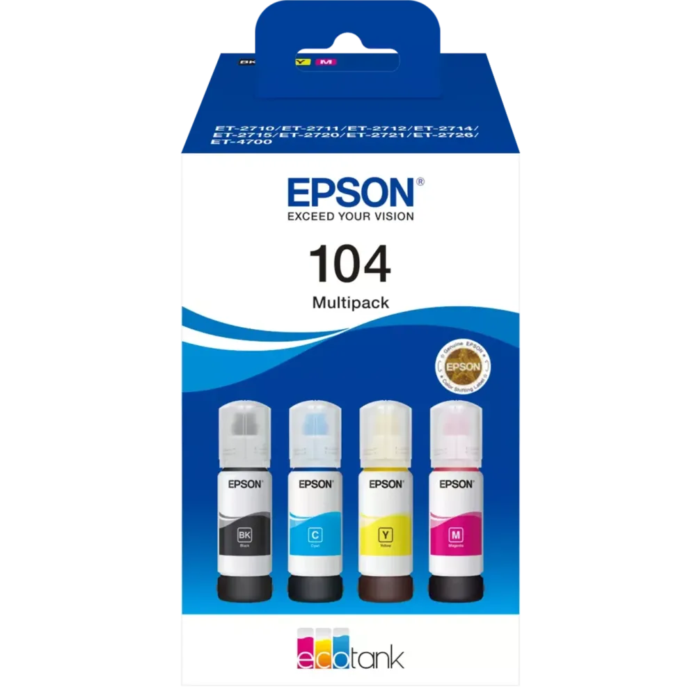 Epson Skrivere Og Tilbehør|104 EcoTank blekkflasker 4-pakk 4-pk.