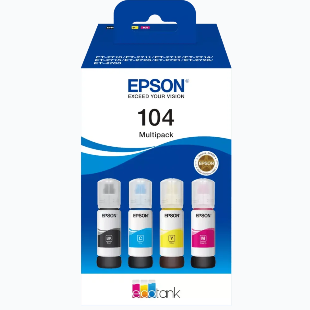 Epson Skrivere Og Tilbehør|104 EcoTank blekkflasker 4-pakk 4-pk.
