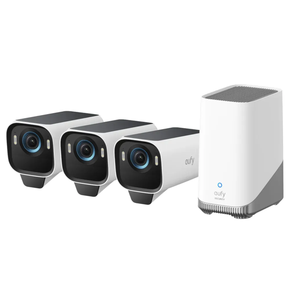Eufy Kameraovervåking|Cam S3 Pro Overvåkingssystem med solpanel 3-pack