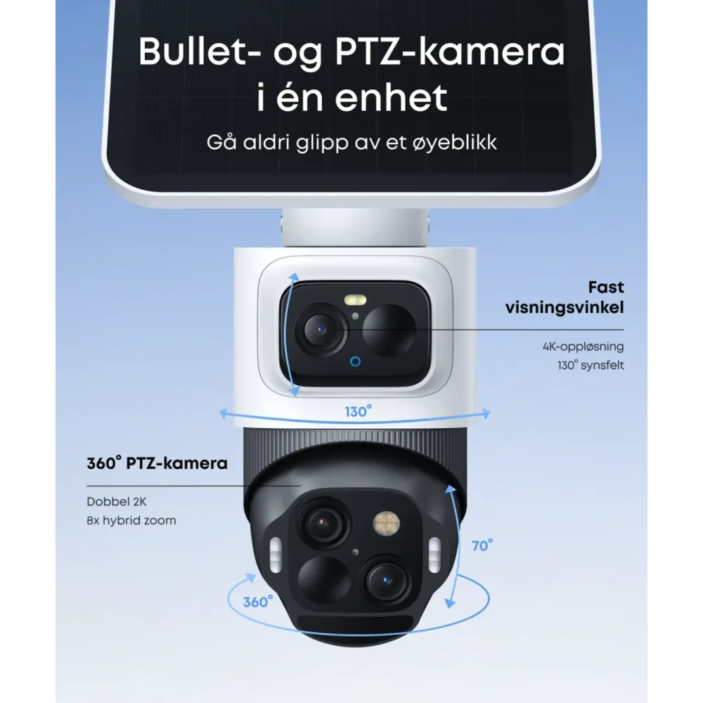 Eufy Kameraovervåking|Cam S4 Solo 3-i-1 overvåkingskamera med solpanel