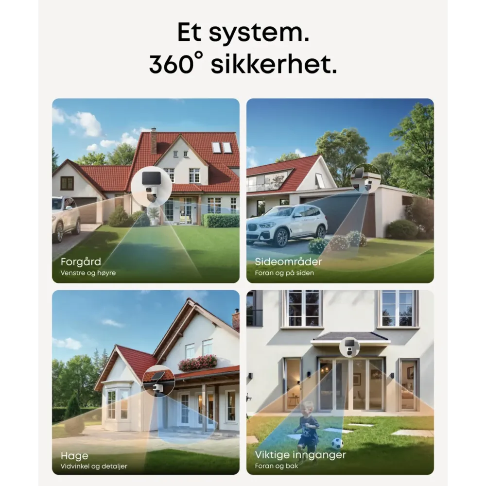 Eufy Kameraovervåking|Cam S4 Solo 3-i-1 overvåkingskamera med solpanel