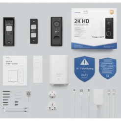 Eufy Smart Dørklokke|Smart Dørklokke|Video Doorbell 2K med basestasjon
