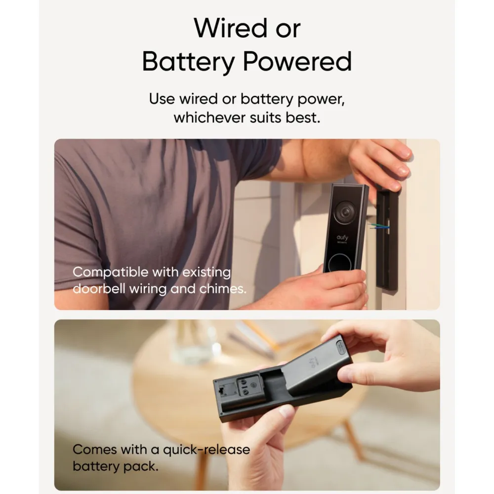 Eufy Smarte Alarmer|Smarte Sensorer|Video Doorbell 2K med doble kameraer