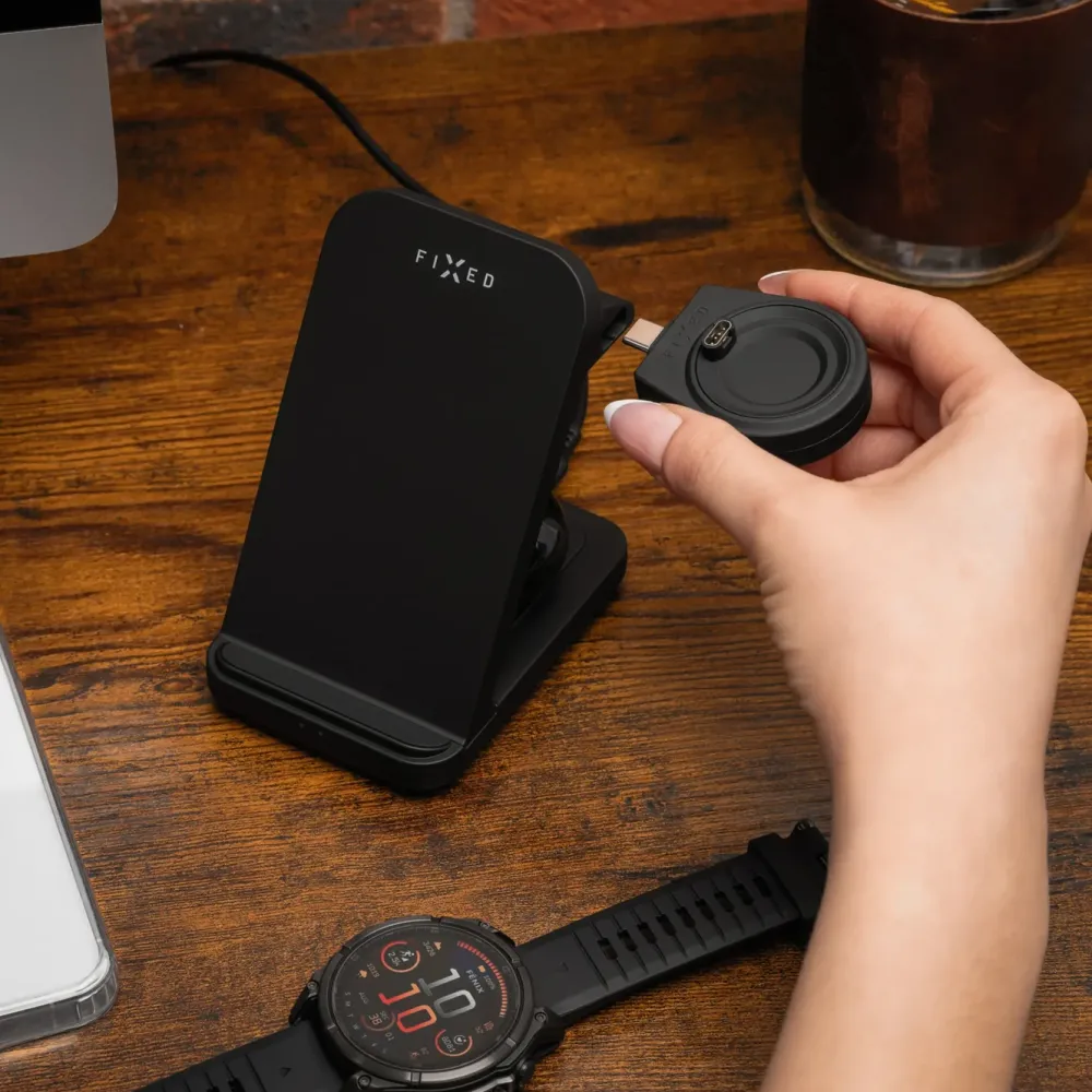 Fixed Smartklokker Og Ringer|Hjemmekontor|3-in-1 Trådløs Ladestasjon for Garmin - Svart