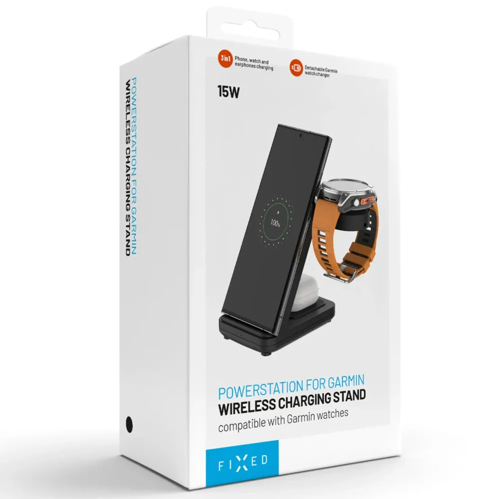 Fixed Smartklokker Og Ringer|Hjemmekontor|3-in-1 Trådløs Ladestasjon for Garmin - Svart