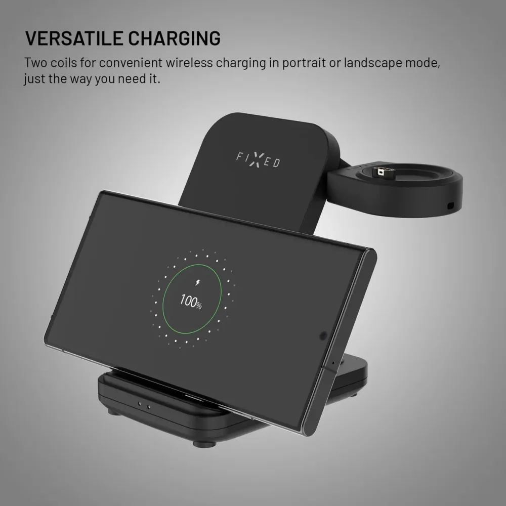 Fixed Smartklokker Og Ringer|Hjemmekontor|3-in-1 Trådløs Ladestasjon for Garmin - Svart