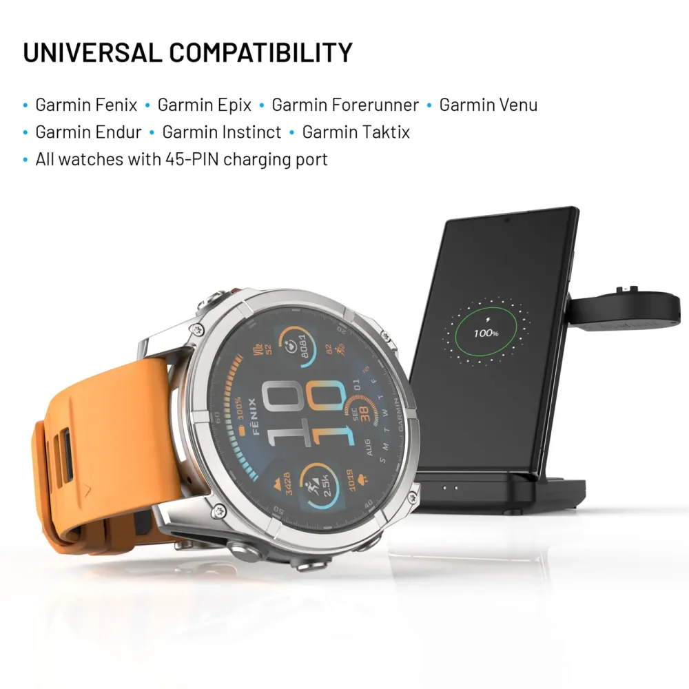 Fixed Smartklokker Og Ringer|Hjemmekontor|3-in-1 Trådløs Ladestasjon for Garmin - Svart