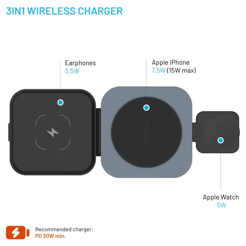 Fixed Iphone-Tilbehør|Hjemmekontor|MagFlex Alu 3-i-1 Trådløs Lader med MagSafe