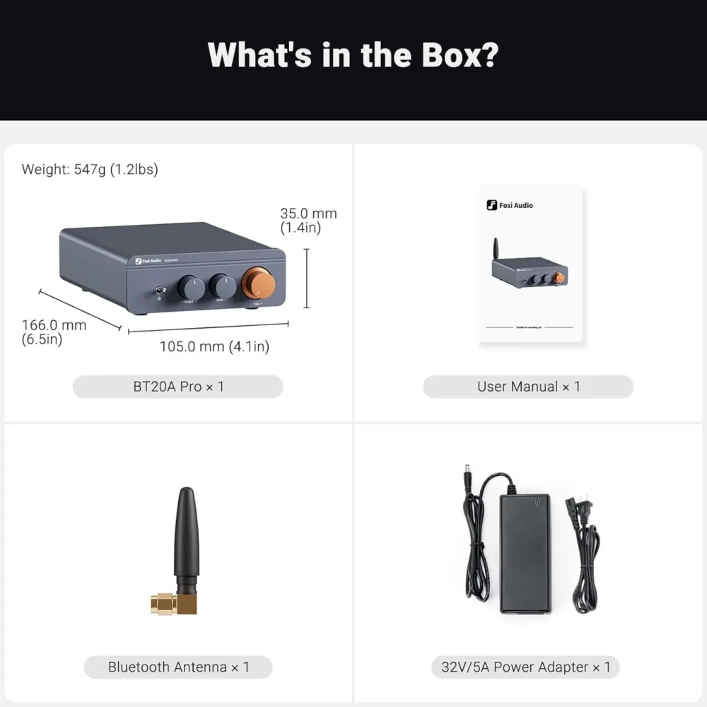 Fosi Audio Foto Og Video|Rengjøring|BT20A Pro stereoforsterker 2x100 W med Bluetooth