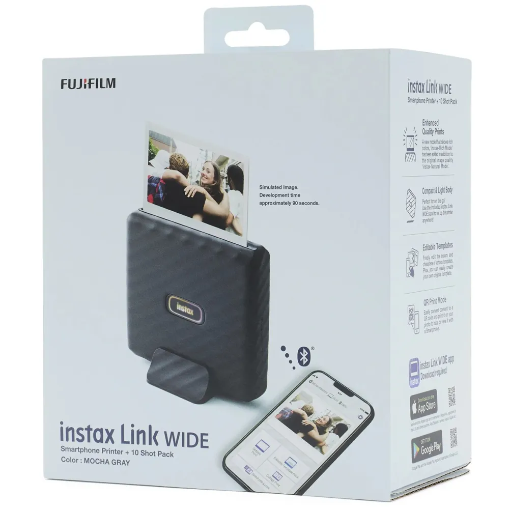 Fujifilm Skrivere Og Tilbehør|instax Link WIDE grå inkludert 10-pk. film