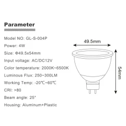 Gledopto Smart Belysning|Smart Belysning|Smart MR16 12 V LED-pære RGB+CCT 250 lm