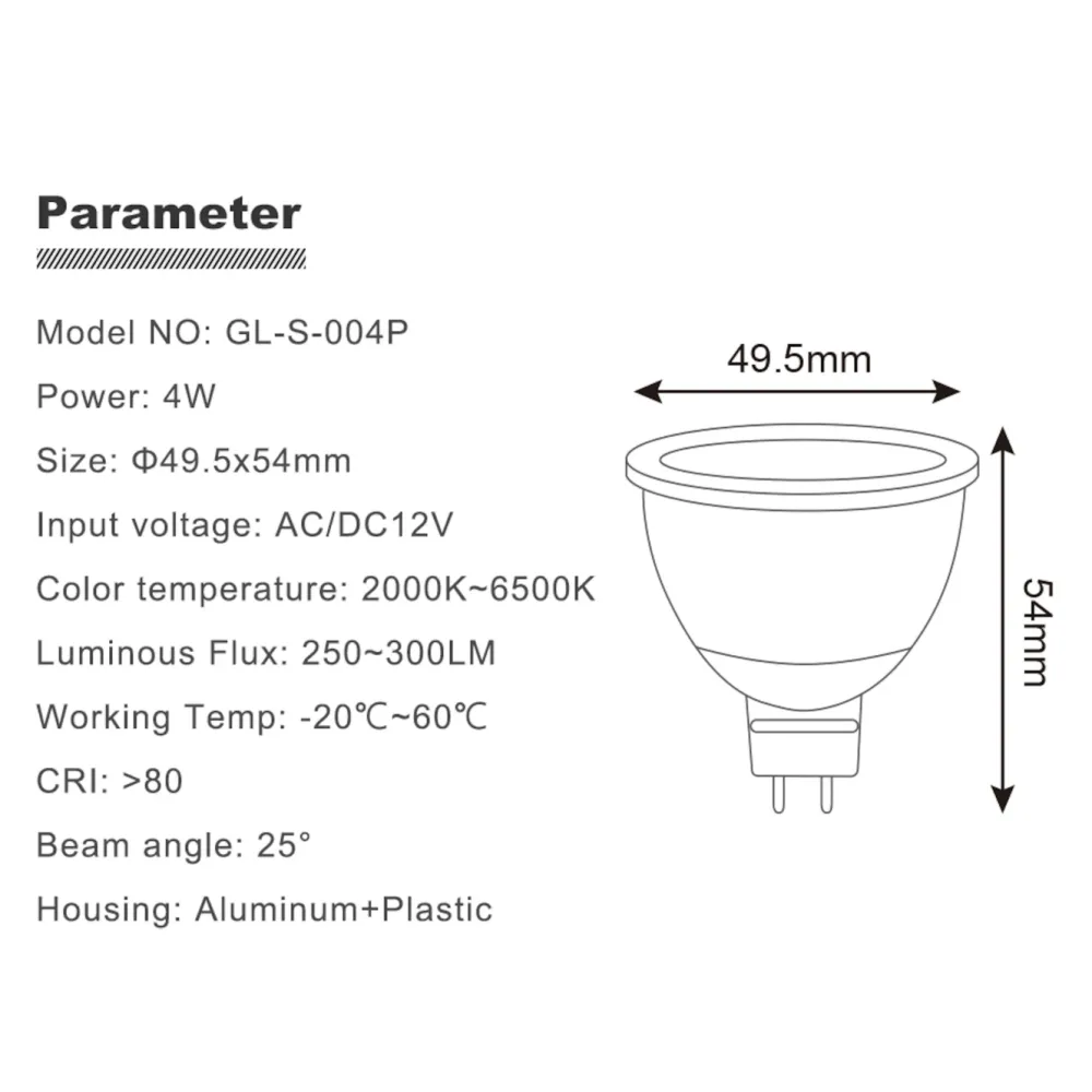 Gledopto Smart Belysning|Smart Belysning|Smart MR16 12 V LED-pære RGB+CCT 250 lm