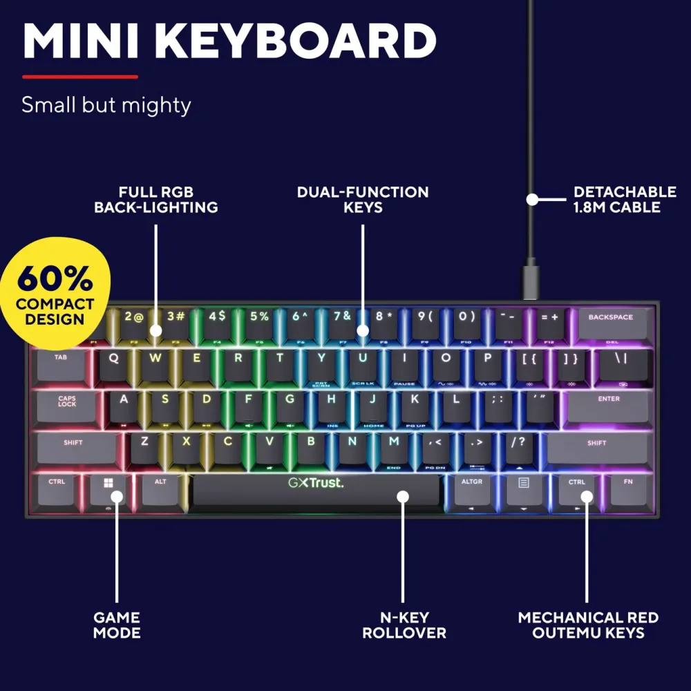 GXTrust Tastatur|Gaming Tastatur|Acira GXT867 Tastatur 60 %