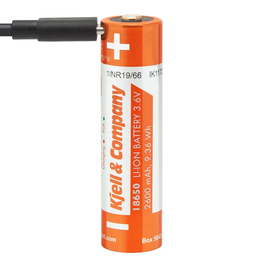 Kjell & Company Batterier|Batterier|18650 Li-ion-batteri med USB-C 2600 mAh