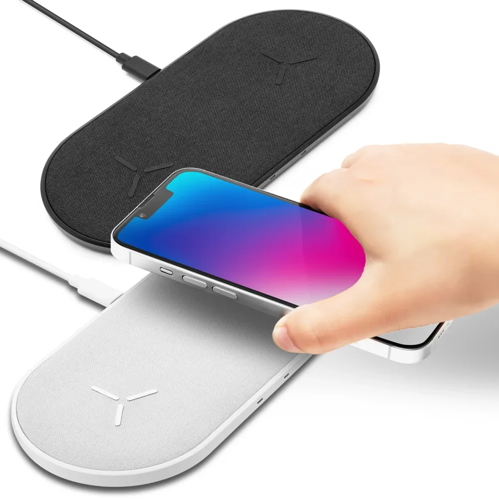 Linocell Hjemmekontor|Mobiltelefonladere|Dobbel trådløs QI-hurtiglader 15 W Svart