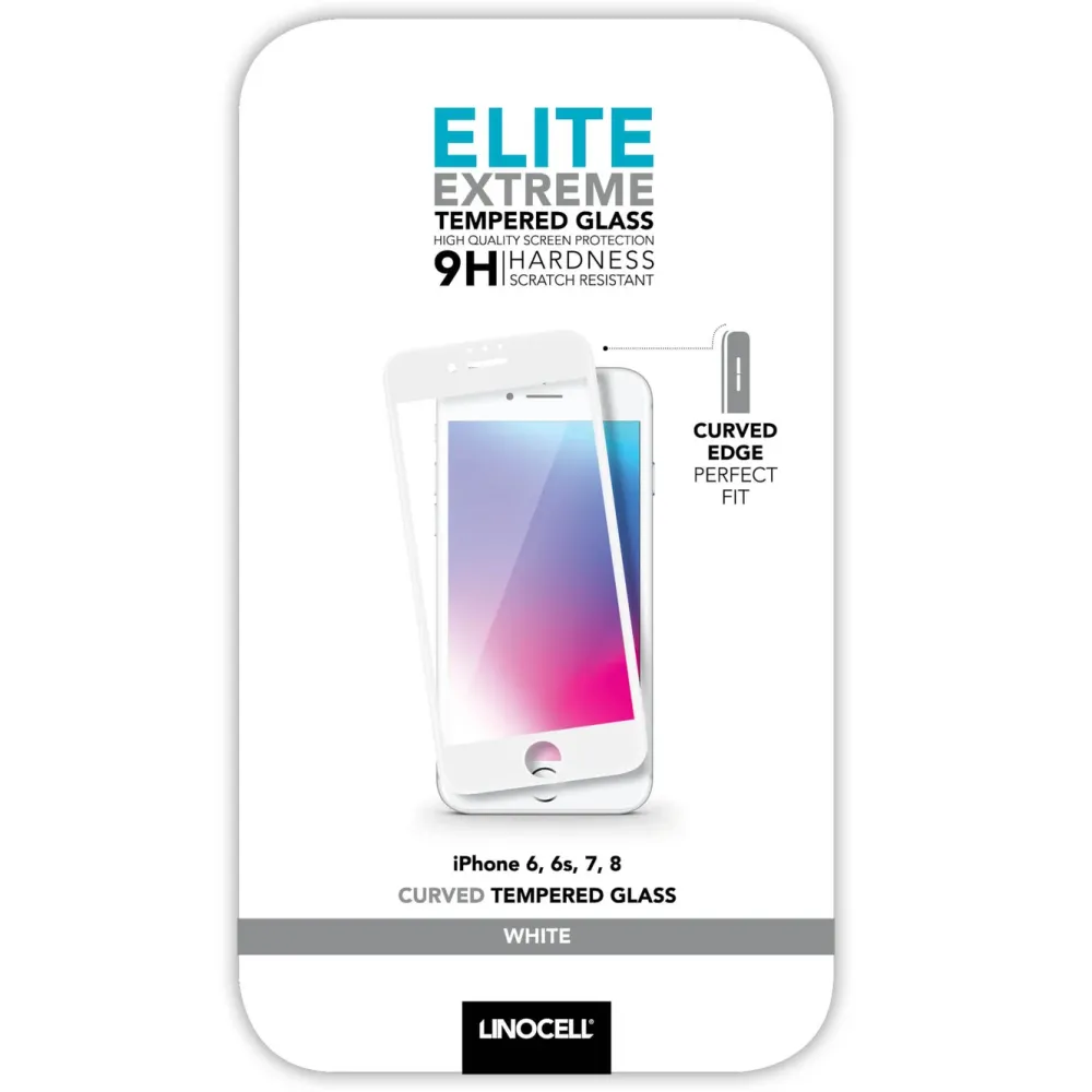 Linocell Skjermbeskytter|Elite Extreme Curved Skjermbeskytter for iPhone 6, 7 og 8 Hvit