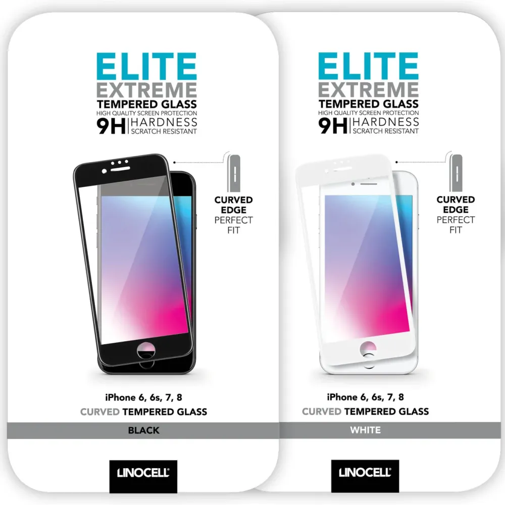 Linocell Skjermbeskytter|Elite Extreme Curved Skjermbeskytter for iPhone 6, 7 og 8 Hvit