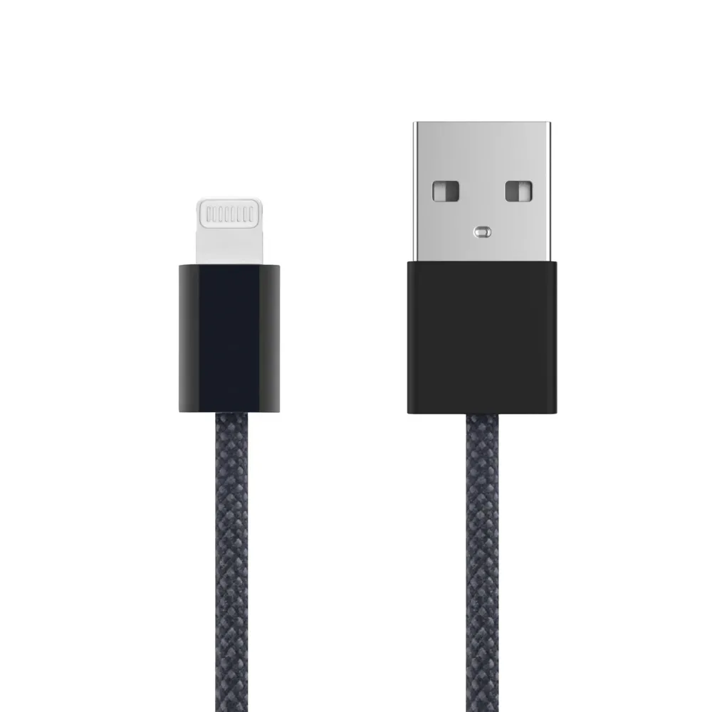 Linocell Kabler Og Adaptere|Lightning|Flettet USB-A- til Lightning-kabel Svart 2 m