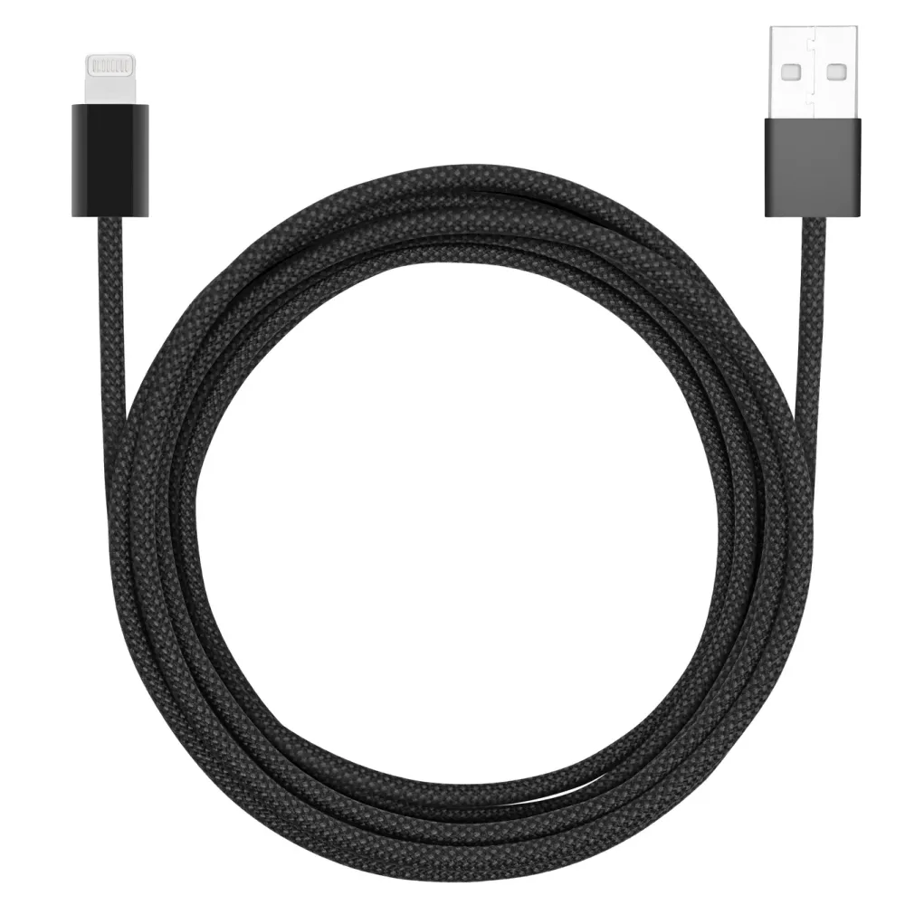 Linocell Kabler Og Adaptere|Lightning|Flettet USB-A- til Lightning-kabel Svart 2 m