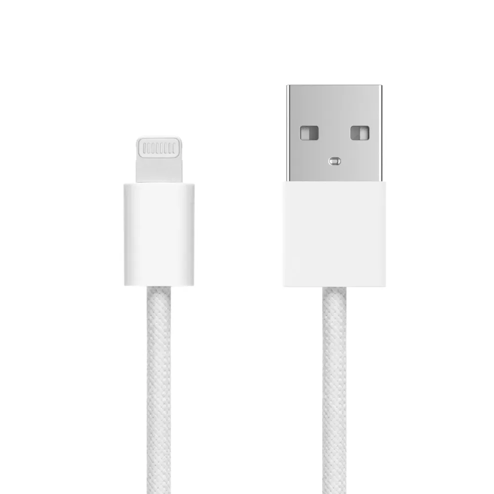 Linocell Kabler Og Adaptere|Lightning|Flettet USB-A- til Lightning-kabel Hvit 0,5