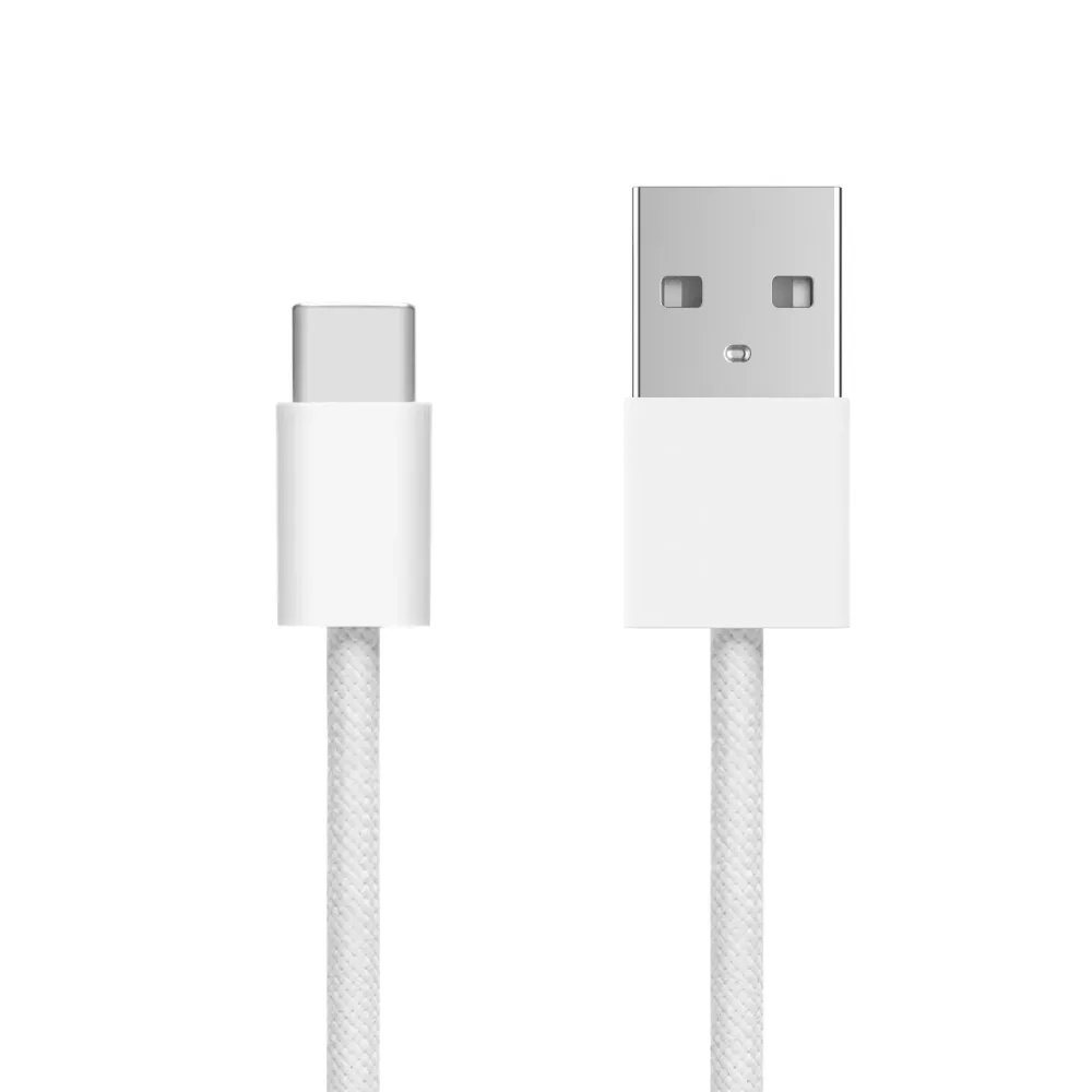 Linocell Kabler Og Adaptere|Usb-C Kabler|Flettet USB-A- til USB-C-kabel Hvit 2 m