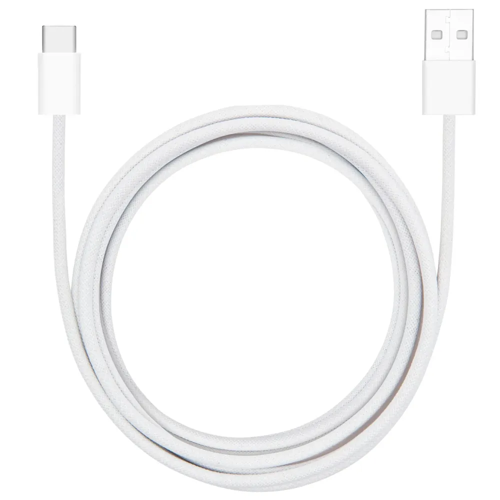 Linocell Kabler Og Adaptere|Usb-C Kabler|Flettet USB-A- til USB-C-kabel Hvit 2 m
