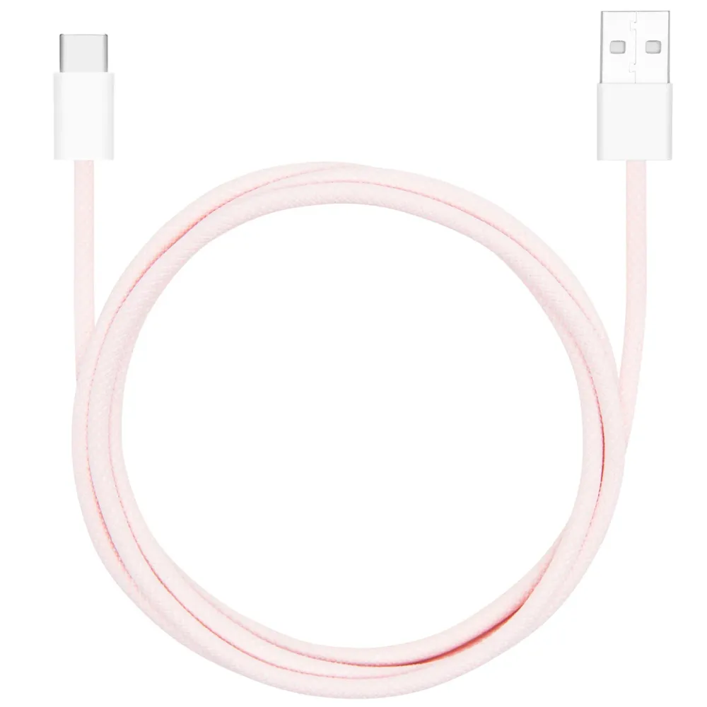 Linocell Kabler Og Adaptere|Usb-C Kabler|Flettet USB-A- til USB-C-kabel Rosa 1 m