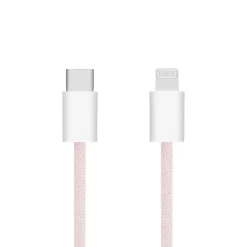 Linocell Usb|Usb-C Kabler|Flettet USB-C- til Lightning-kabel Rosa 1 m